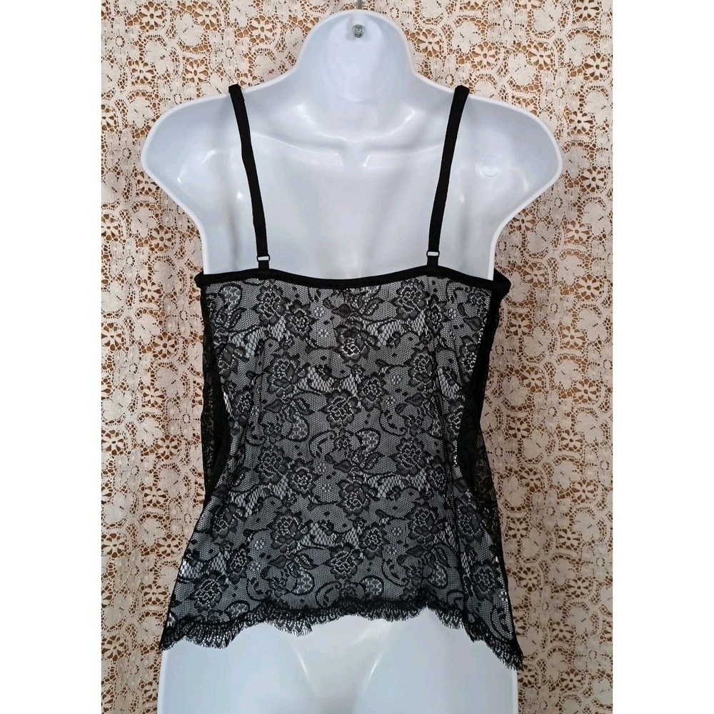 Adore Me Camisole Top M Jet Black Lace Back Adjustable Spaghetti Straps NWT - Picture 8 of 8